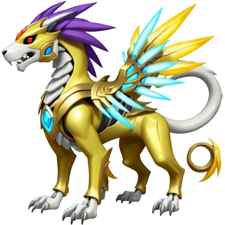 Colorful Skeletal masked armored Solgaleo-Raikou-Pokémon-Digimon-Fakémon-fusion-hybrid-creature, full body emoji