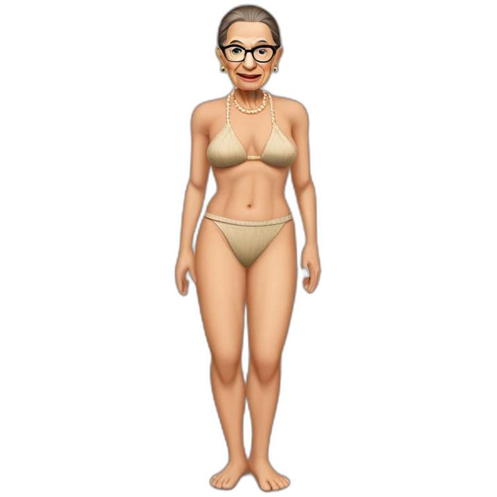sexy ruth bader ginsburg wearing a string bikini bottoms bare chest (full body, ios17, sitting indian style on the ground) emoji