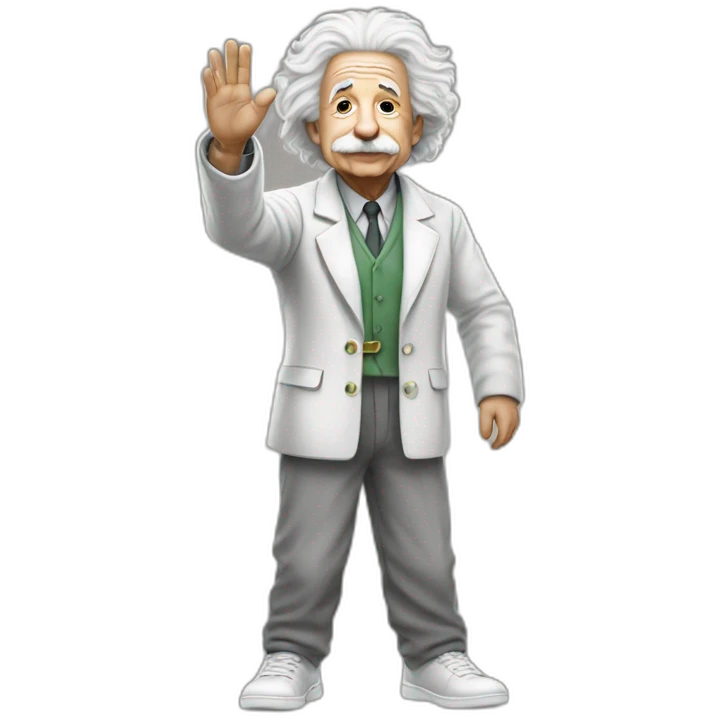 albert Einstein full body saying bye like a white power ranger emoji