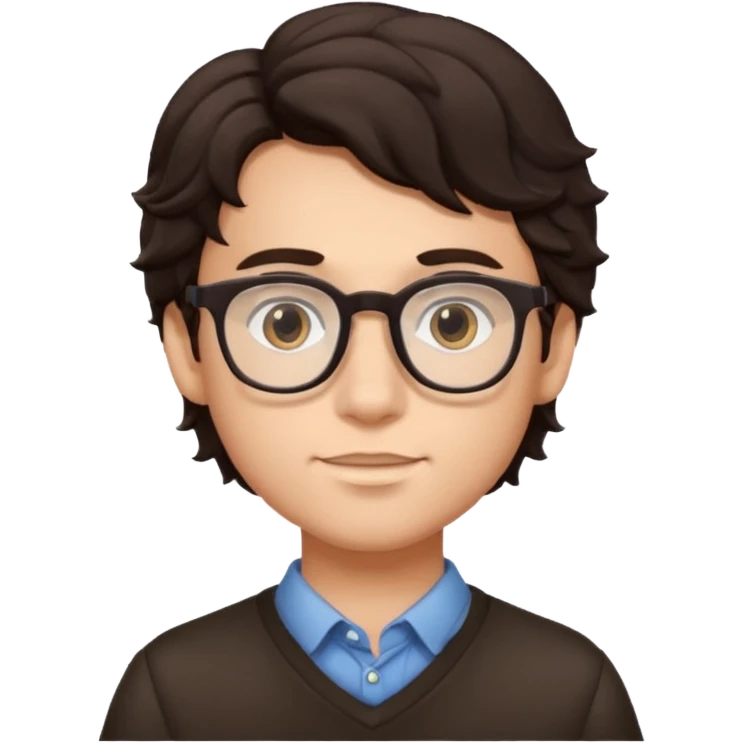 Boy with dark brown wavy hair and clean glasses  emoji