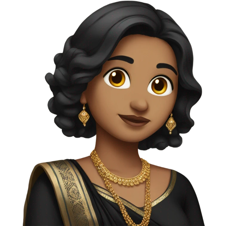 Pretty Indian girl with long black hair wearing black saree emoji