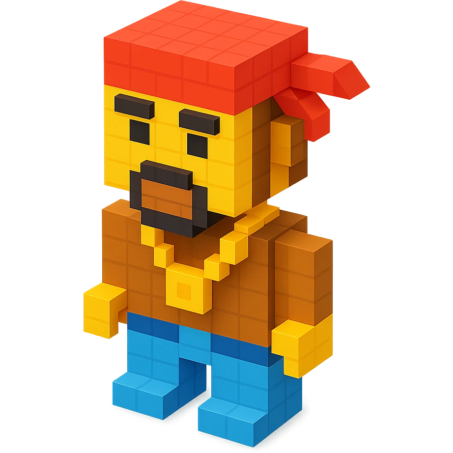Lego version of 2Pac with a bandana and gold chain emoji