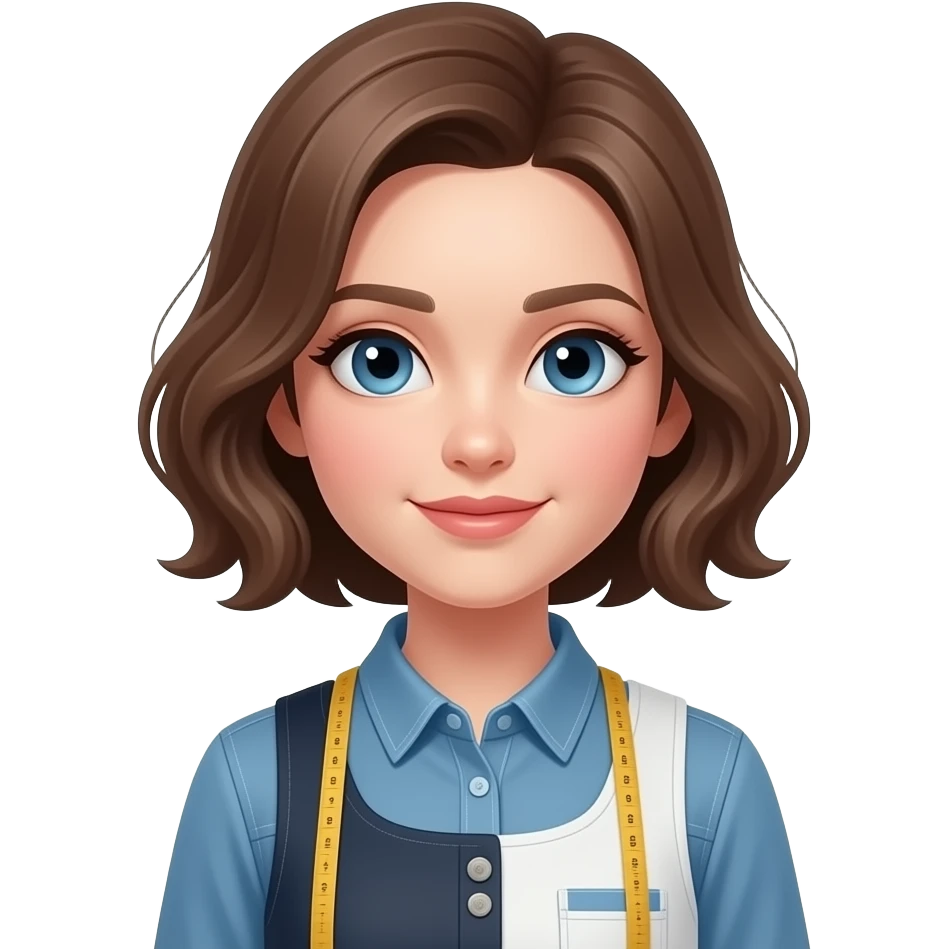 UN EMOJI DE COSTURA MODERNA OJOS AZULES CHICA CASTAÑA PELO CORTO Y RIZADO emoji