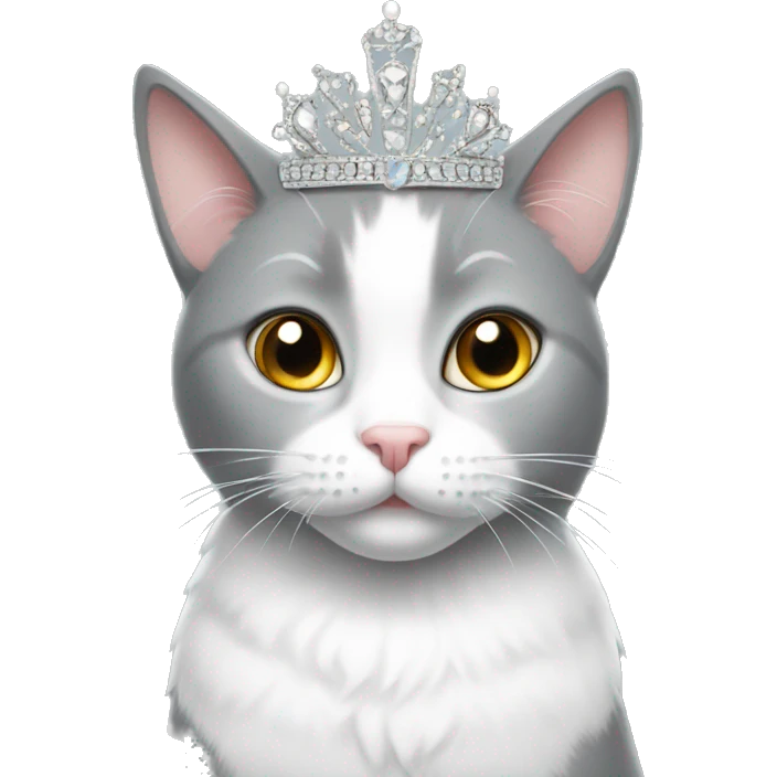 Grey and white cat with tiara  emoji