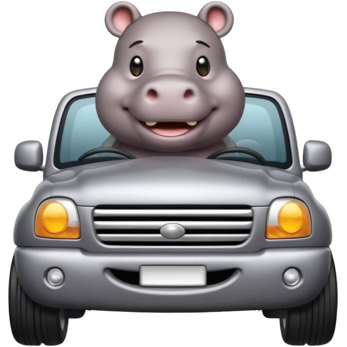 Hippo driving a silver SUV emoji