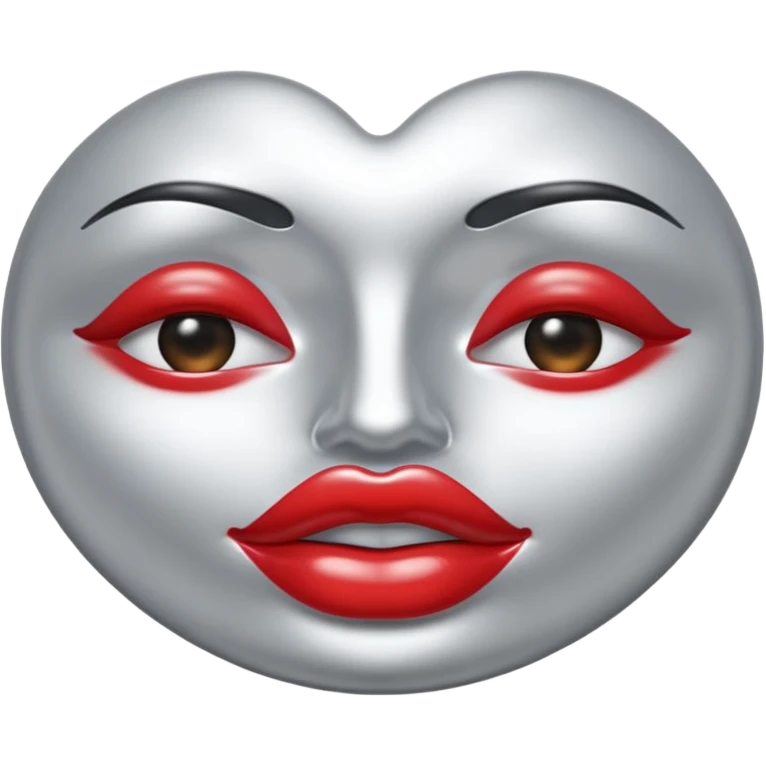 A seductive pair of slightly parted lips emoji made of liquid silver chrome, smooth glossy metallic surface, soft sensual curves, subtle reflections, luxury sexy aesthetic, minimal iOS emoji style, centered composition, clean white background, soft studio lighting, no text emoji