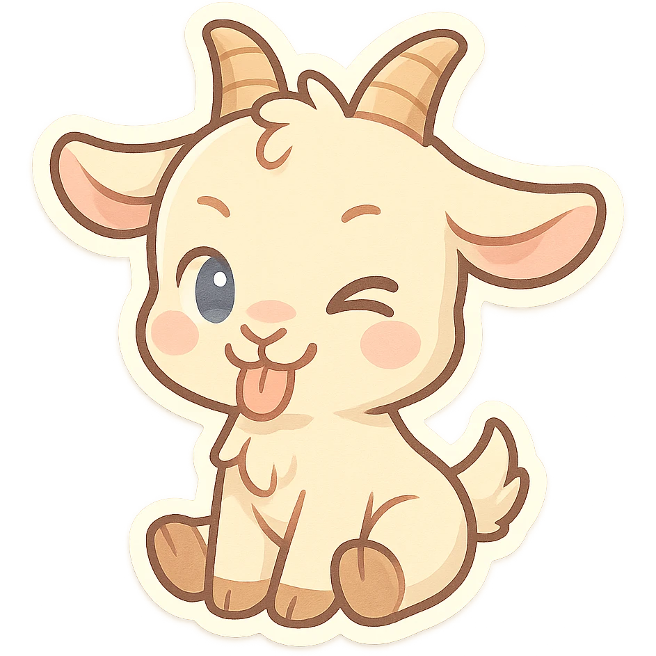 chibi goat, mischievous, winking, tongue out, pastel colors, simple background emoji