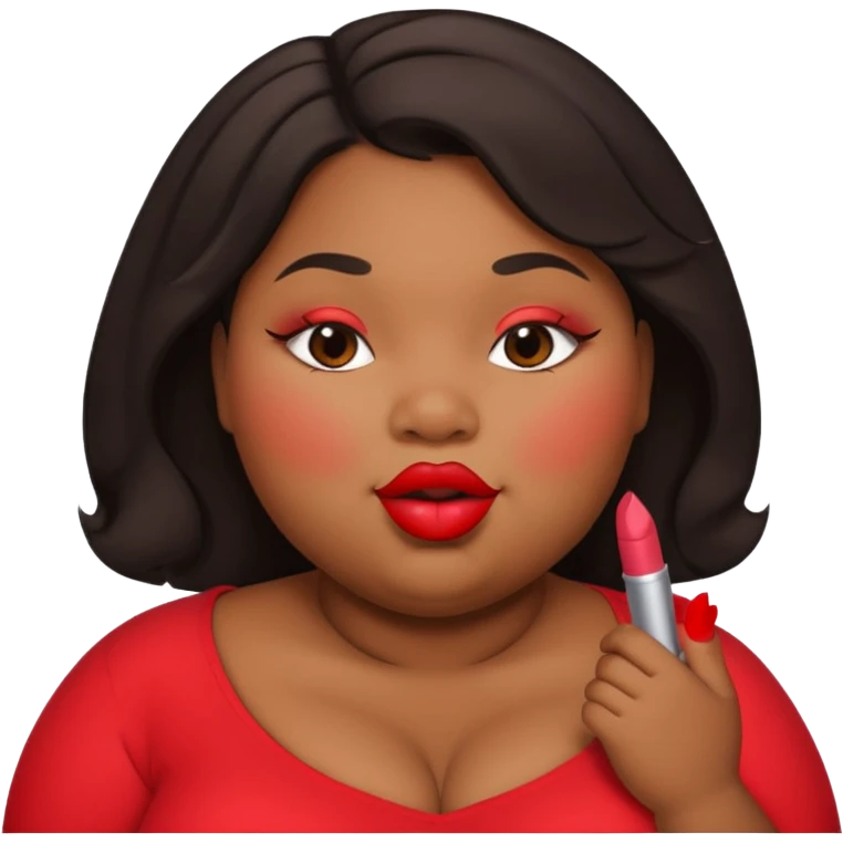 Create an emoji of a fat black woman with chubby cheeks with blushing red lipstick posing as if she were kissing emoji