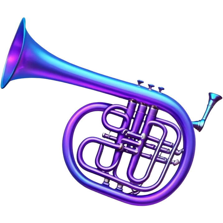 musical horn instrument with neon glow effect, blue neon glow on top left, purple neon glow on bottom right emoji