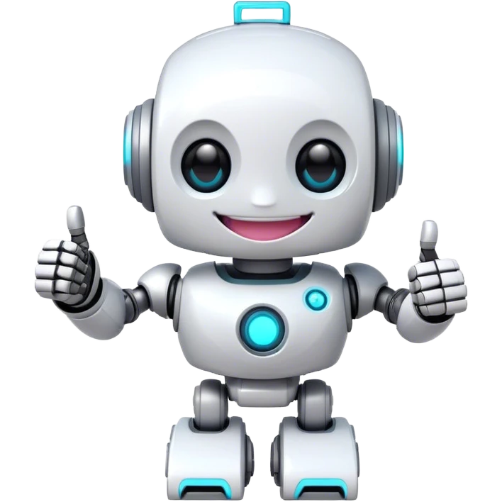 portal-style cute girly robot with a big smile, giving a big thumbs-up emoji