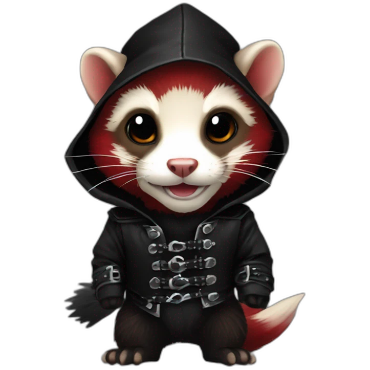 Red ferret wearing black gothic heavy metal clothing emoji
