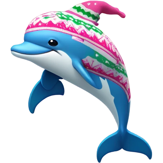 A pink dolphin in a Christmas sweater with arm bands on  emoji