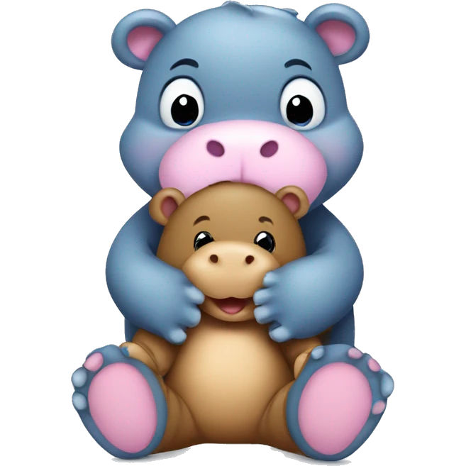 baby hippo hugging a teddy bear emoji