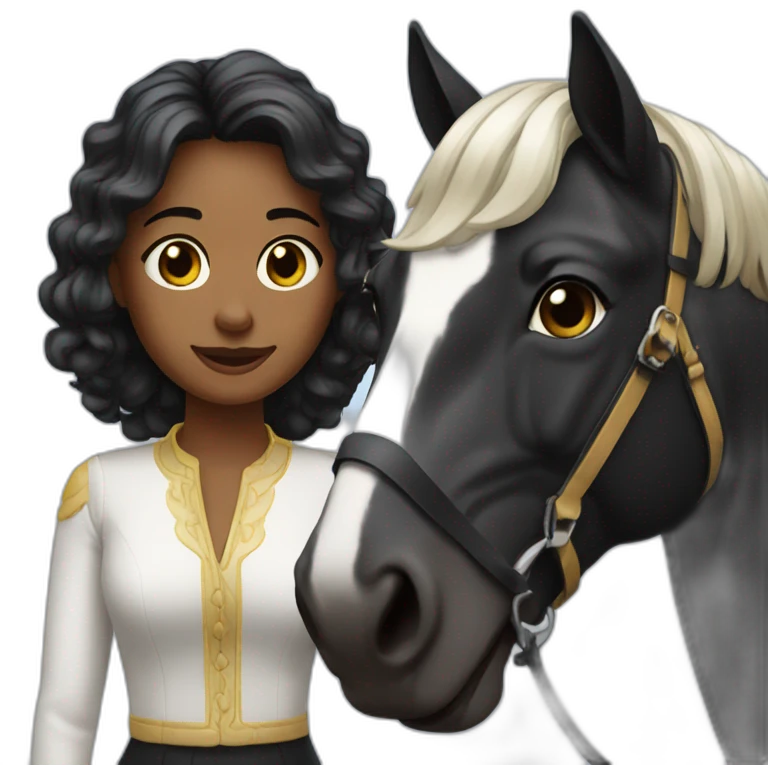 Julia avec son cheval noir éclair emoji