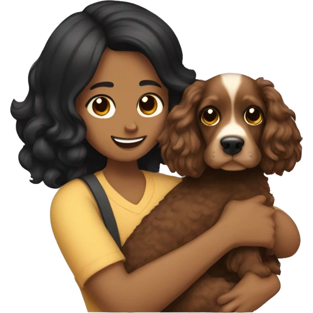 black hair couple hugging cocker spaniel emoji