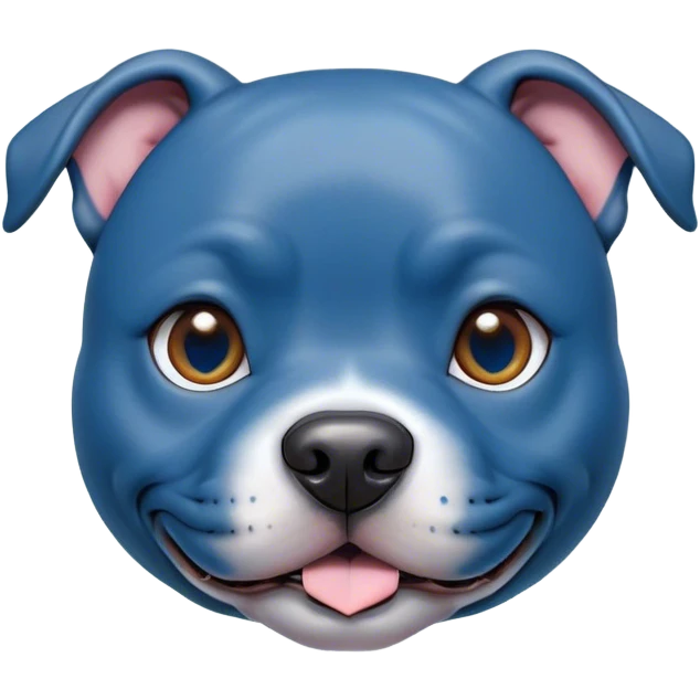 Cinematic Cute Blue Staffordshire Bull Terrier Portrait Emoji, Head tilted playfully and inquisitively, featuring a glossy blue Fur with a healthy sheen, round, sparkling dark eyes filled with curiosity, Simplified yet irresistibly adorable features, highly detailed, glowing with a warm, friendly glow, high shine, affectionate and spirited, stylized with a touch of whimsy, bright and endearing, soft glowing outline, capturing the essence of a mischievous yet loving pup, so playful it feels like it could bound out of the screen and into your arms! emoji