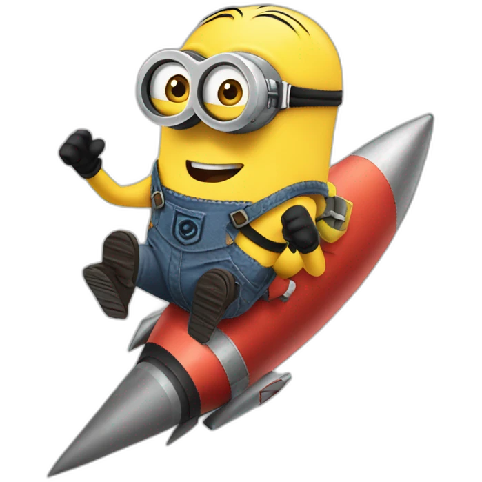 crazy minion riding on a rocket emoji
