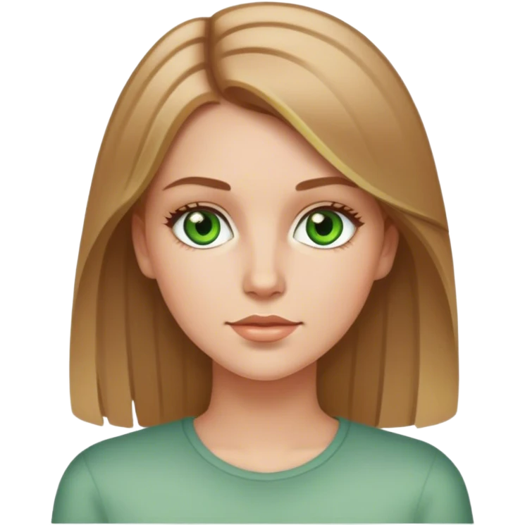 White girl with pin straight hair that is light brown with blonde highlights and green eyes emoji