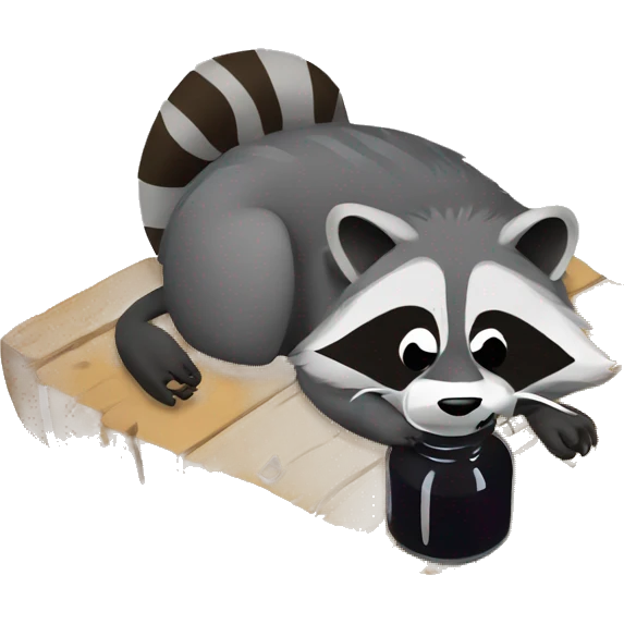 drunk raccoon lying on the ground drinking from a bottle emoji