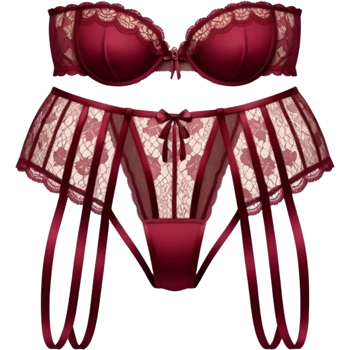 Burgundy lace lingerie with a garter belt  emoji