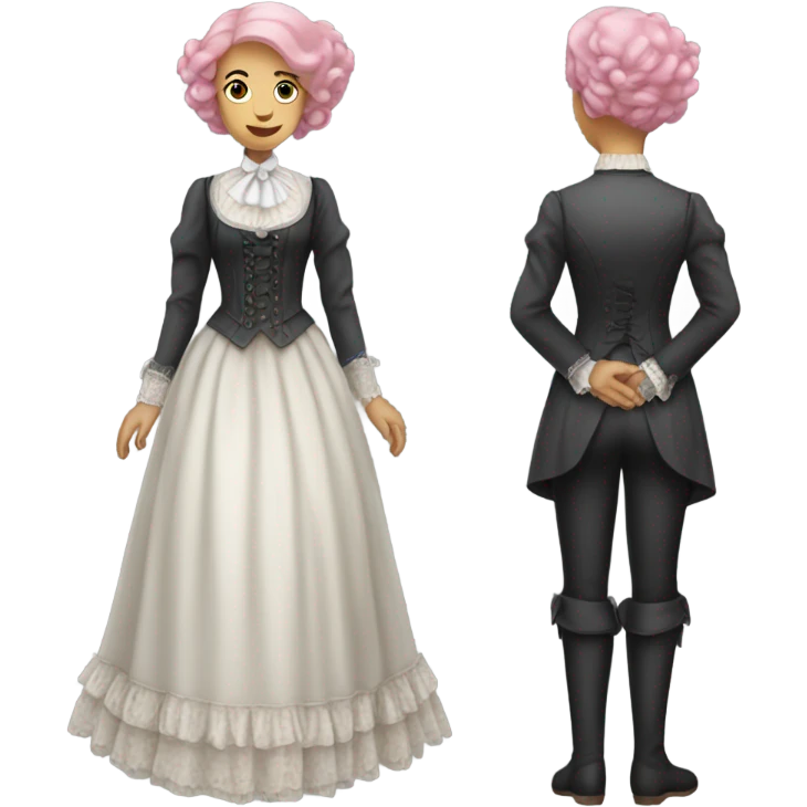 a white woman in Victorian  pink hair, full body  emoji