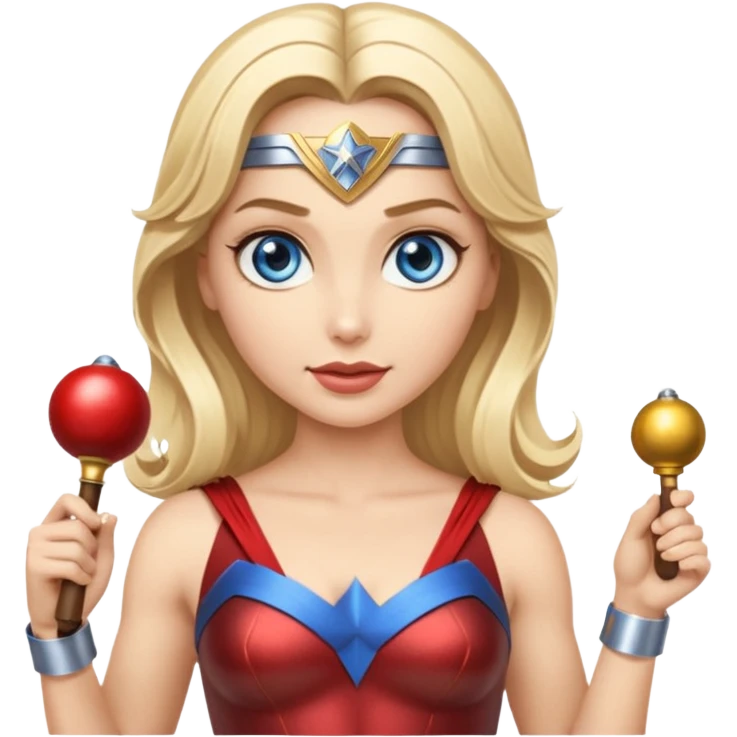 Blonde blue eyes Wonder Woman holding bell and short white orchestra conductor’s baton  emoji