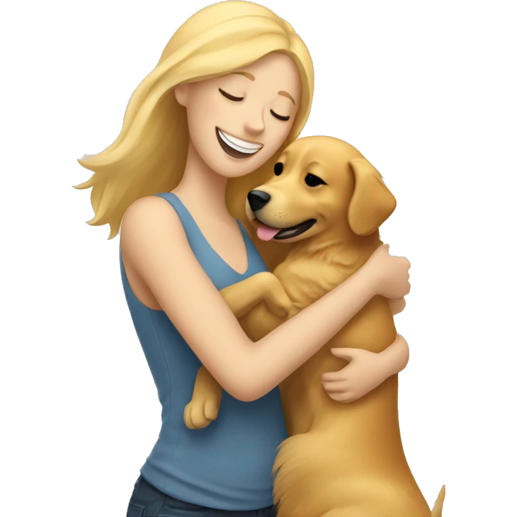 Blonde woman hugging golden retriever  emoji