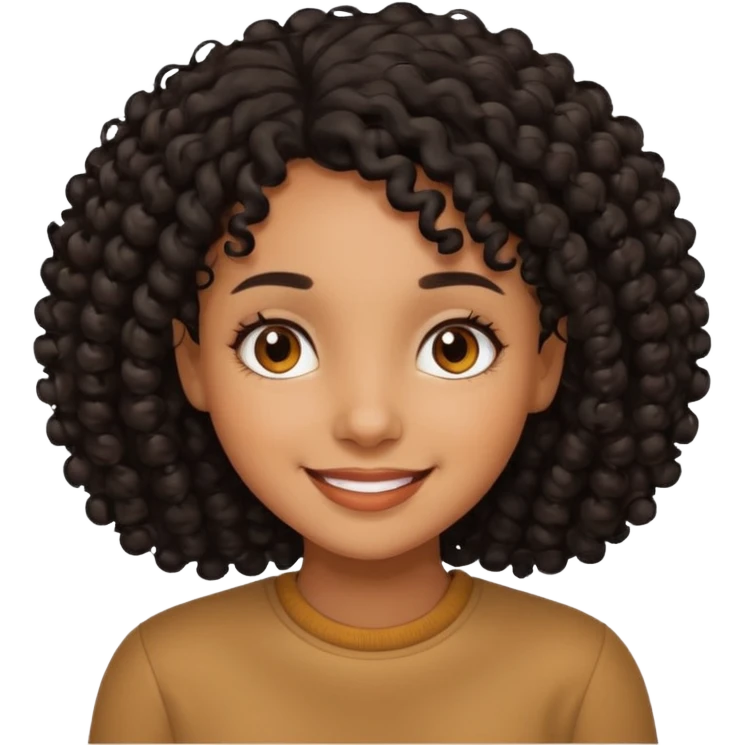 Brown girl with black curly hair smiling  emoji