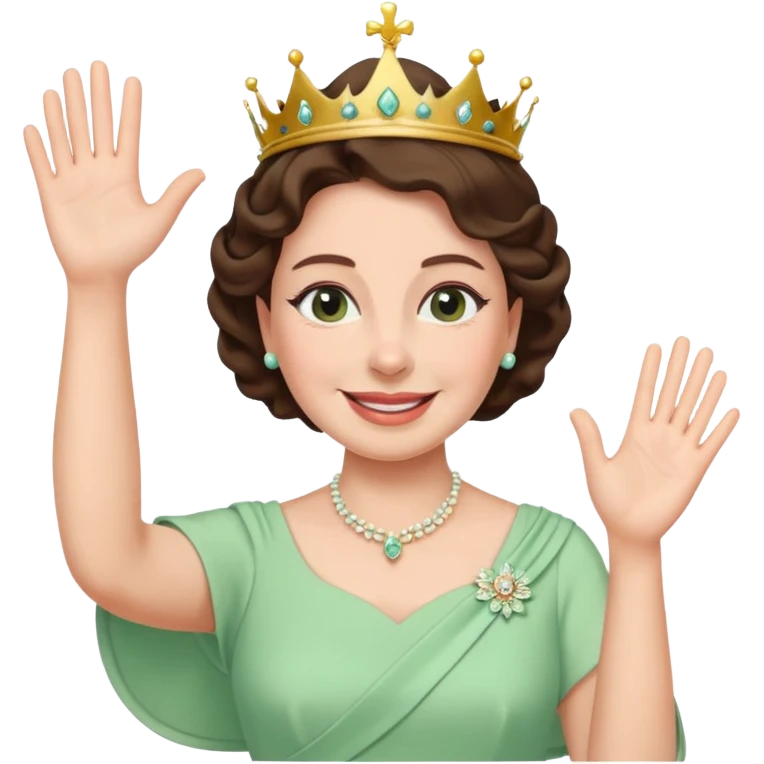 Queen Elizabeth waves in pastel green clothes emoji