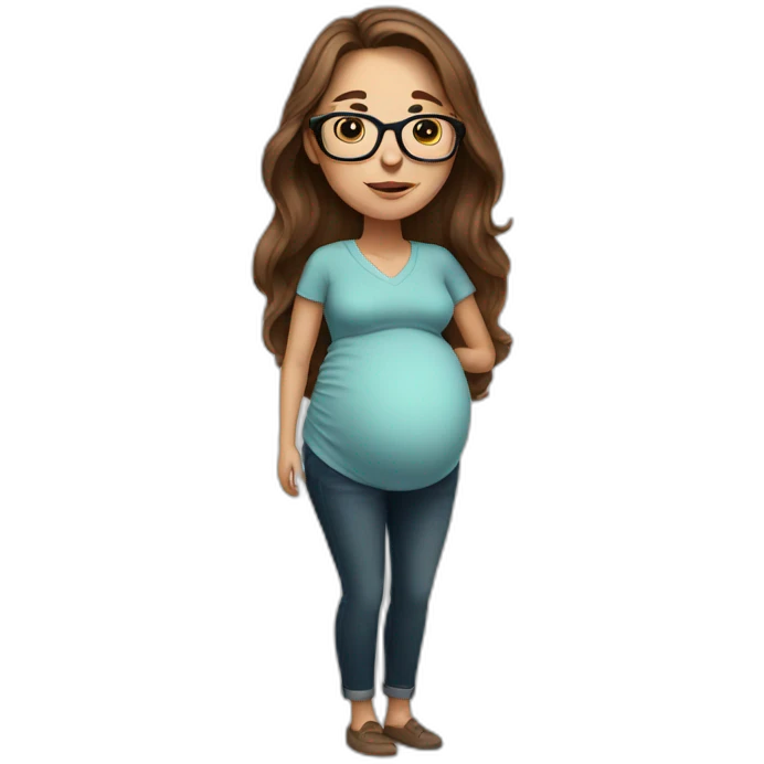 Pregnant White woman with long brown hair and glasses emoji