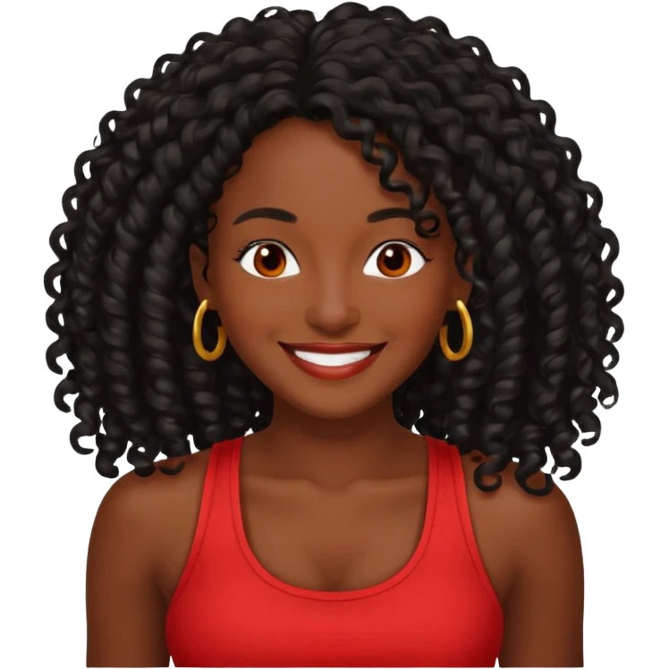 Rozonda Chilli Thomas medium dark skin long black curly hair, red tank top emoji