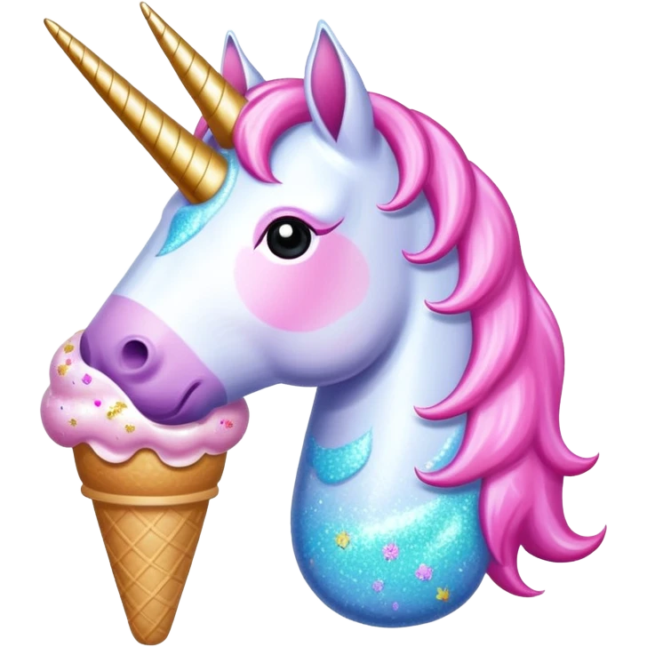 Unicorn eats a pink Glitter icecream emoji