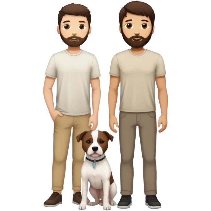white male with dark brown hair and a lightly scruffy beard standing alongside a white pitbull emoji