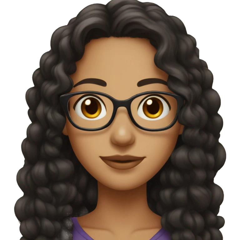 girl, big nose, long curly black hair, earrings, brown eyes, tan skin, freckles, glasses emoji