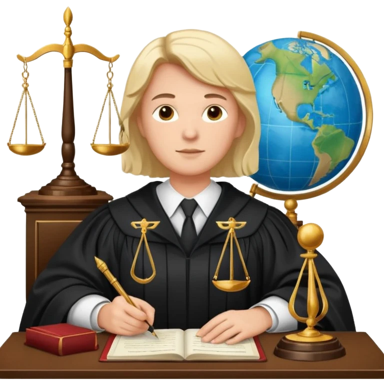 Create emojis representing:

A lawyer (legal profession symbol)

Scales of justice

Pen and paper (court documentation)

Globe (international cases)

Shield (rights protection)

Document (court ruling)

Speech bubble (negotiations/discussions)

Figure in judge's robe emoji