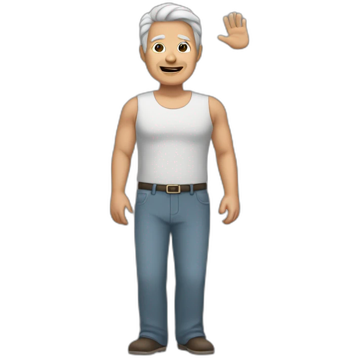 man 63 old with black hair and face and arms up emoji