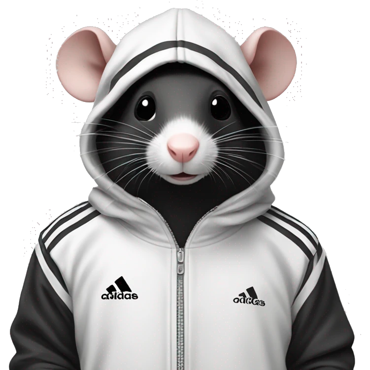 Black and white rat with adidas track suit emoji
