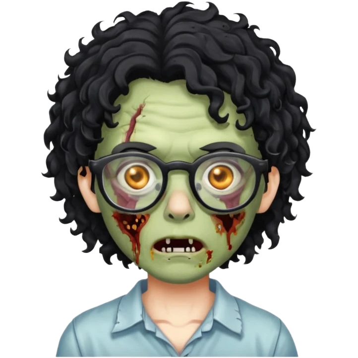 glasses zombie with black curly hair emoji