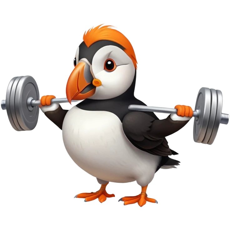 Puffin on the beach lifting weights emoji