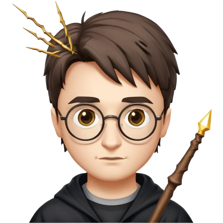 Harry Potter with glasses, lightning scar, and wand emoji