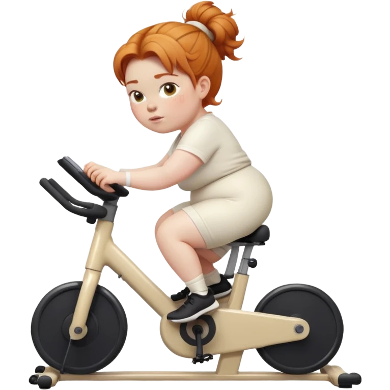 Fat Ginger girl messy bun riding stationary bike cream outfit emoji