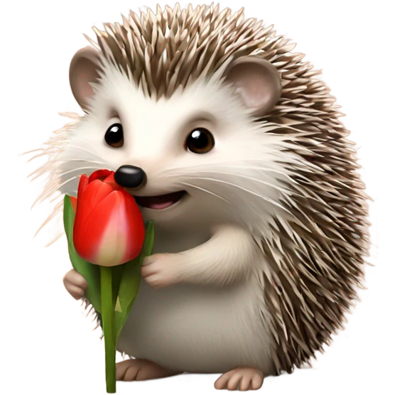 A hedgehog holding a tulip flower  emoji