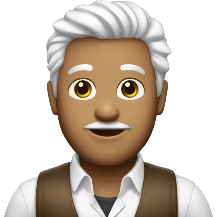 garoto branco com cabelo castanho e casaco branco com cabelo penteado elegante emoji