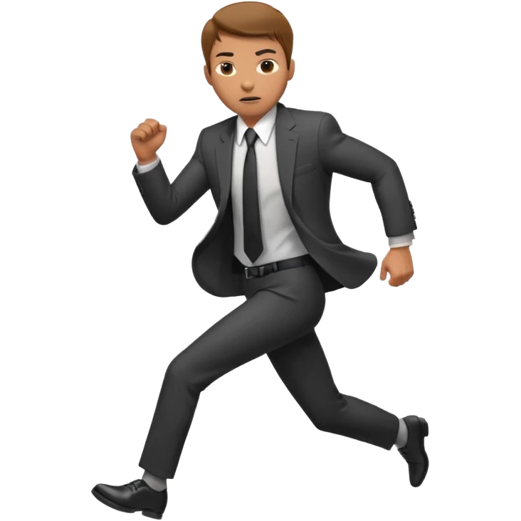 businessman running, face to camera emoji