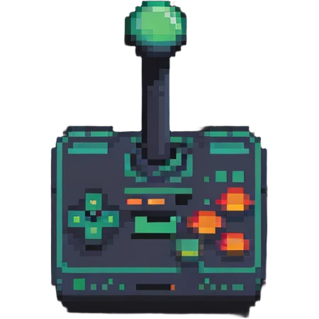A retro Atari-style joystick controller in 8-bit pixel art emoji