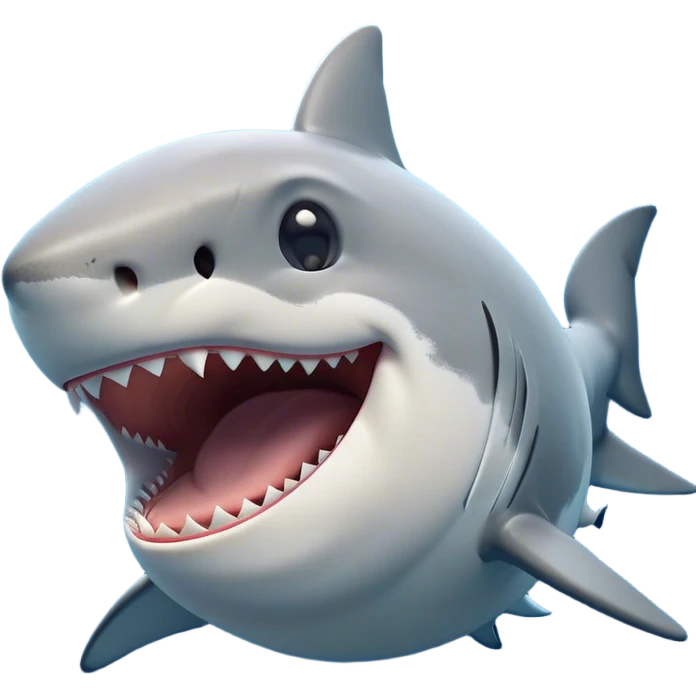Cinematic Cute Yawning Great White Shark Portrait Emoji, Head tilted slightly with a dramatic, wide-open yawn, showcasing its robust, streamlined form with a slightly open mouth revealing powerful jaws and sleepy, half-closed eyes, Simplified yet irresistibly adorable features, highly detailed, glowing with a soft, cozy oceanic glow, high shine, relaxed yet expressive, stylized with a hint of whimsical aquatic ease, soft glowing outline, capturing the essence of a drowsy yet affectionate great white shark that appears ready to stretch and yawn its way out of the screen! emoji