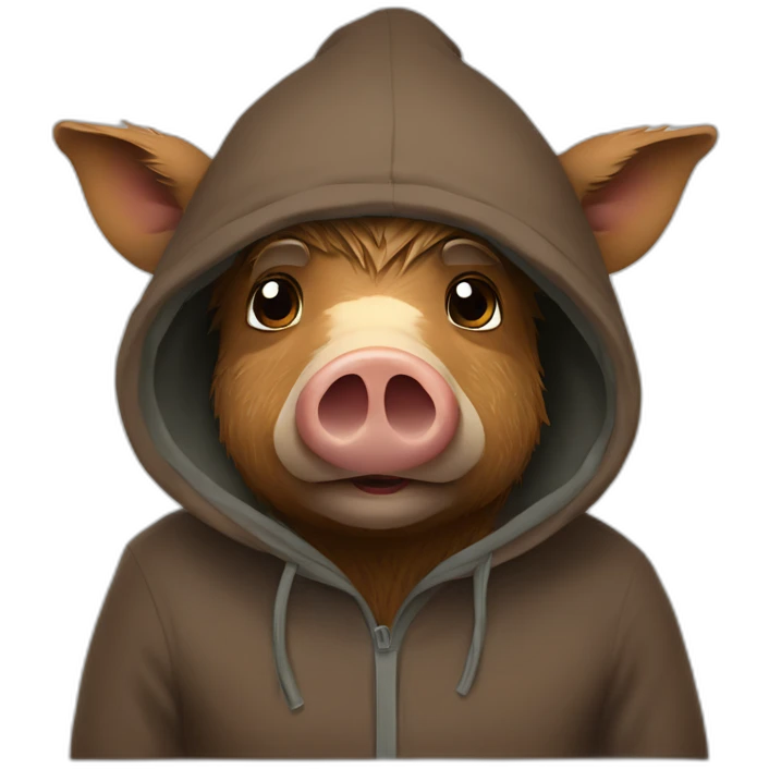 wild tired brown boar in hoodie and winter hat emoji