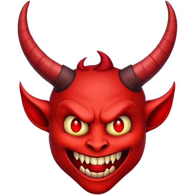 demonic emoji face with red skin, horns, and wicked grin emoji