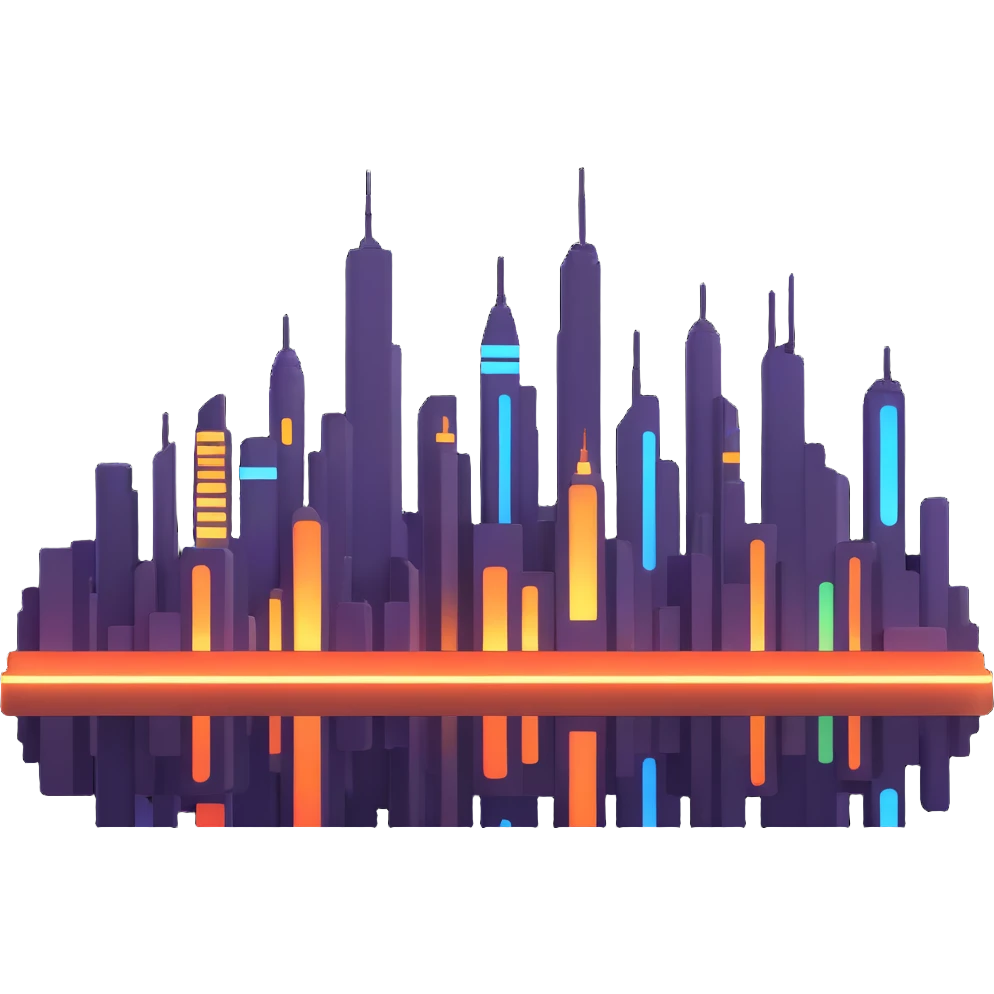 futuristic city skyline, glowing lights, sense of optimism emoji