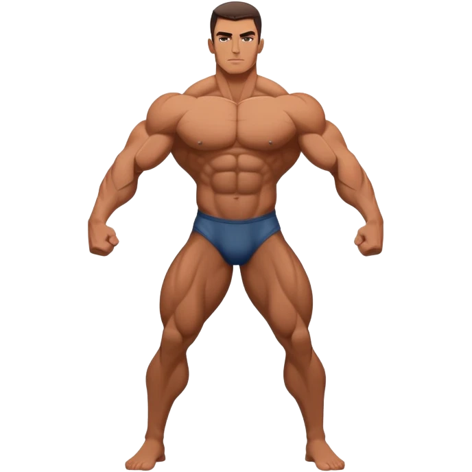 Bodybuilder striking a powerful pose, showcasing well-defined muscles and strength. The figure stands confidently, with a dynamic, muscular silhouette against a minimalistic background, emphasizing physique and dedication. A subtle light highlights the details of the muscles. Transparent background. emoji